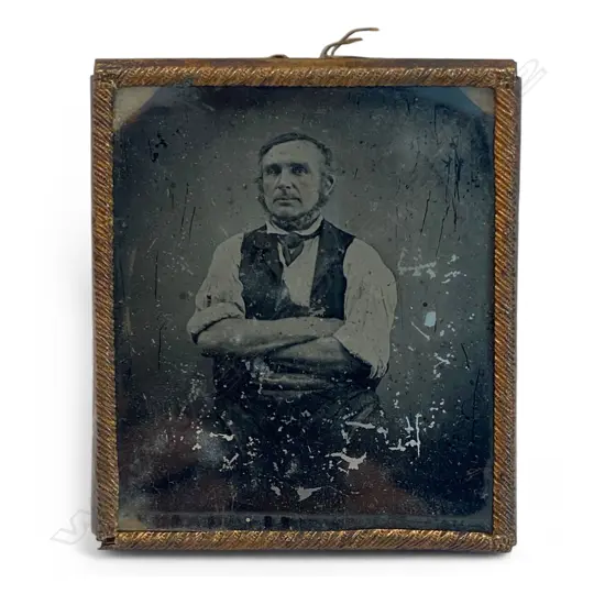 Metal framed ambrotype - man with sleeves rolled up,